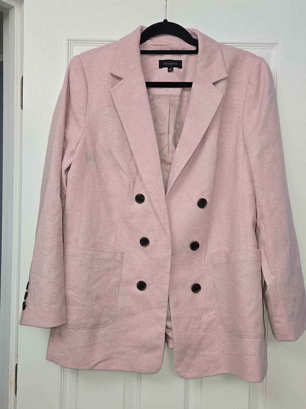 Talbots Pastel Pink Wool Blend Double Breasted Blazer Size 14 Preppy Barbiecore